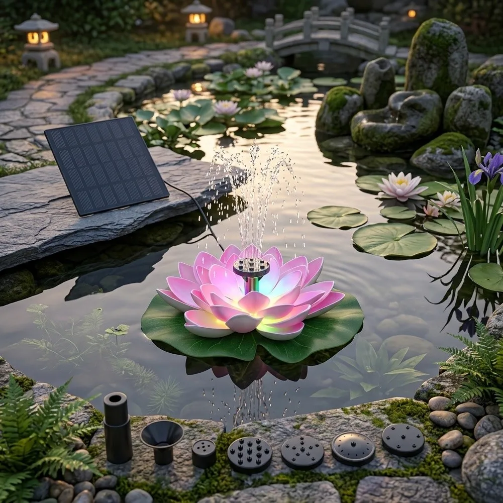 Lotus Style Solar Fountain for Outdoor Garden Decoration Powered by Sunlight No Wiring Needed for Patios Terraces or Small Ponds