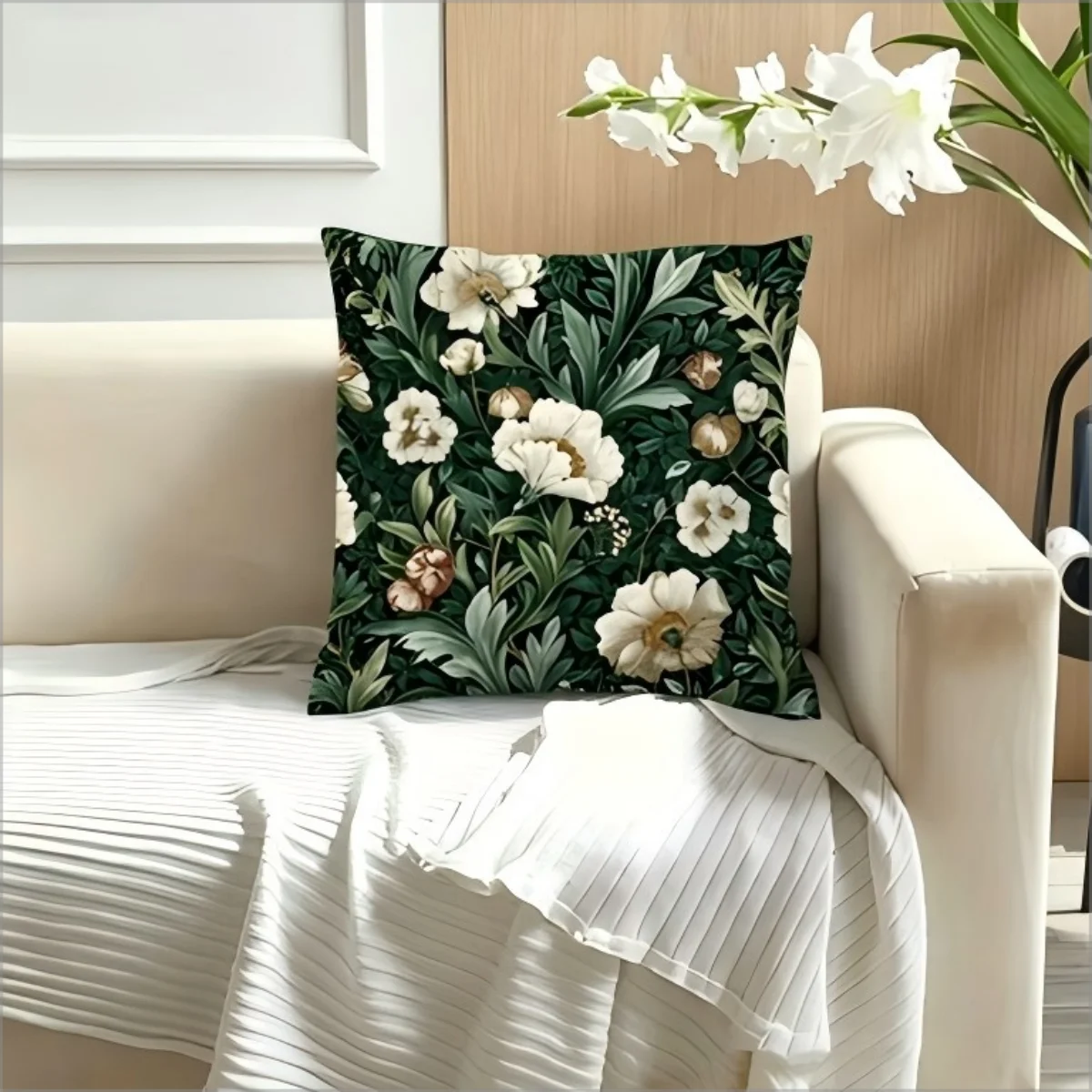 Vintage-Stil Blumen-Kissenbezug Grüner Botanischer Druck Boho Cottagecore Kissenhülle für Sofa Bett Heim-Dekoration