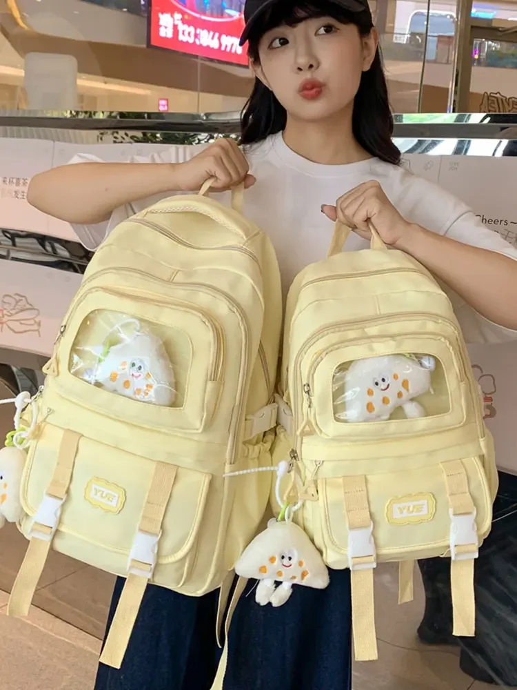 

School Backpack Girl's School Bags Aesthetic Backpack with Pendant Cute Korean Style Kawaii Back Pack Young Women Book Bag 2024