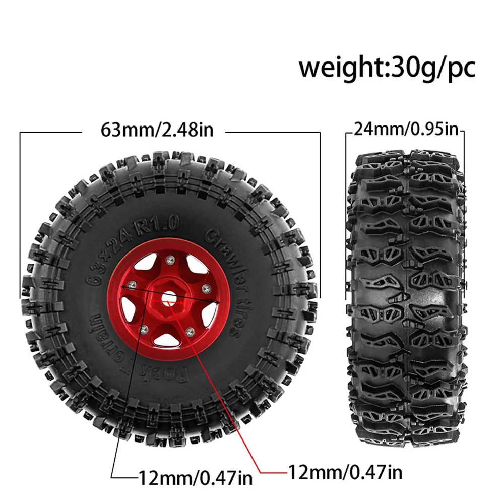 RC Crawler Tire & Wheel Rim Set, Off-road Rubber Tyre Upgrade Part for 1/18 1/24 T4-M, Carisma, SCX24, for FMS FCX24 Mini RC Car