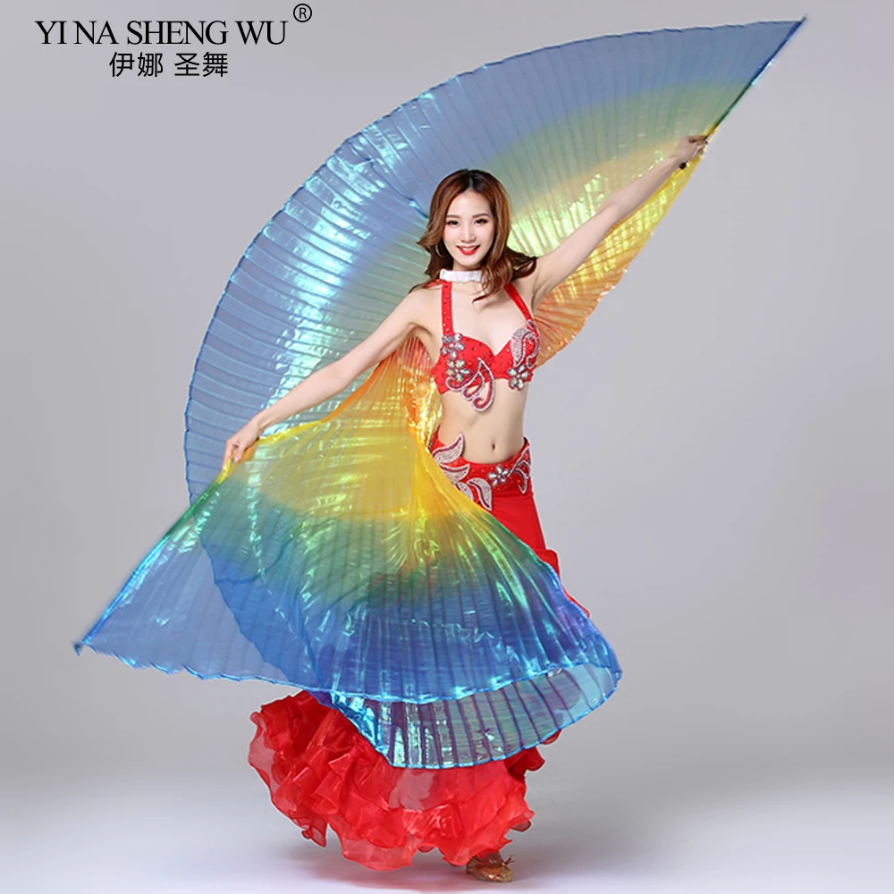 

Разноцветные крылья для танца живота для взрослых, 360-градусные крылья Исиды для танца живота, крылья для индийского танца, танцевальные аксессуары без палочек