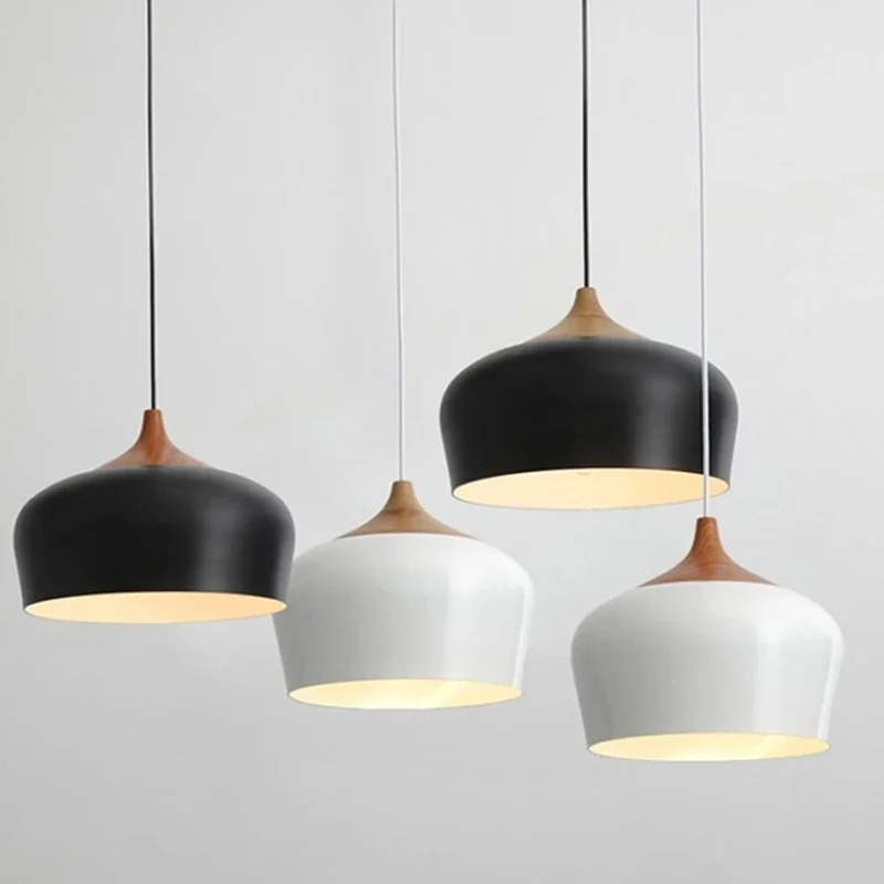 

Modern pendant light Oak Wood lamp E27 socket wood lampholder Hanging light white black Optionally