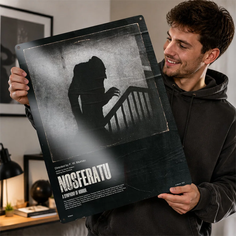 Nosferatu Staircase Shadow Aluminum Poster Customized Metal Sign Bold Supernatural Cinema Wall Art Made For Horror Enthusiasts