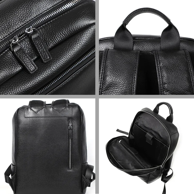 Mochila de couro genuíno para homens, pele de vaca natural, grande capacidade, bolsa de laptop para menino, 100% couro, 2023