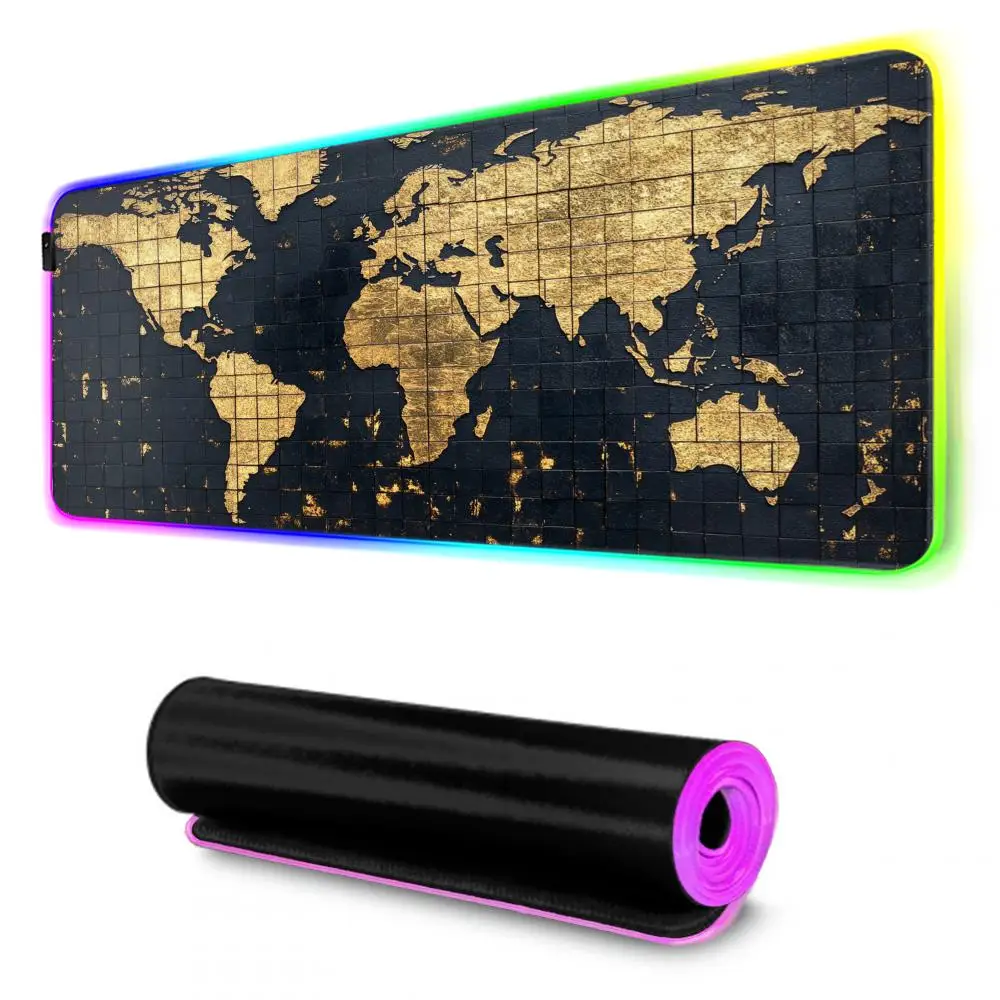 Vintage ancient world map Mouse Pad RGB Gaming Big LED Pad PC Desk Mat Luminous Mouse Pad Large Keyboard Mats Table Rug