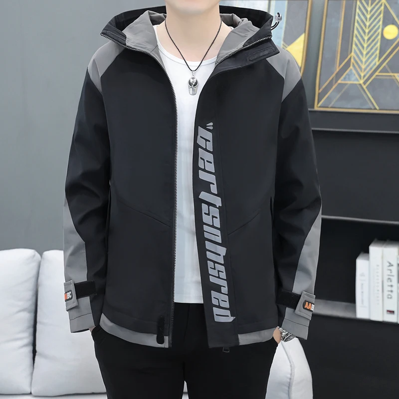 

Мужская молодежная куртка Sli Slim Fit весна-осень 2023, новая корейская версия, с капюшоном, на молнии, с длинными рукавами