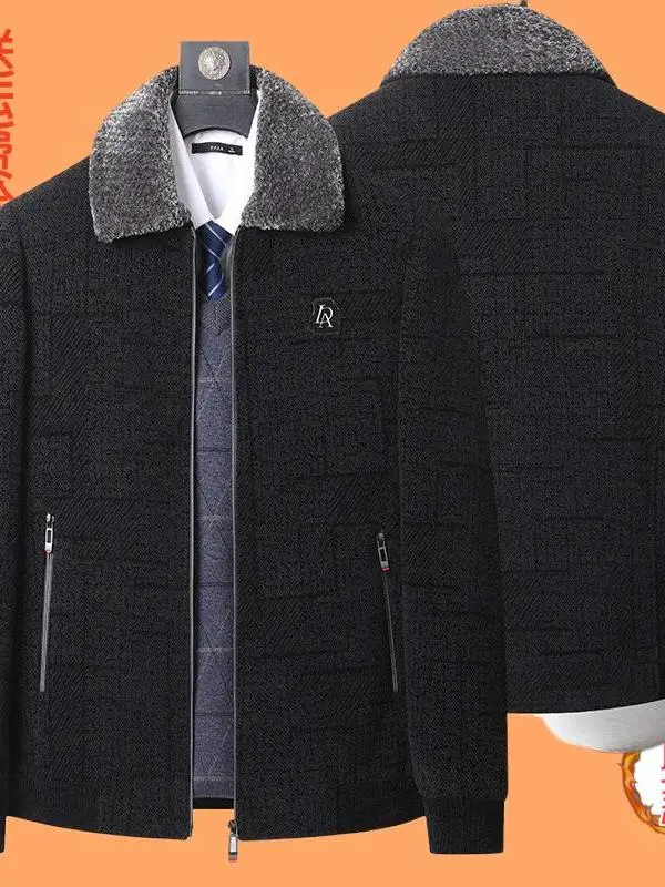 

Thiened Fluffy Collar Cotton Jaet Men's Warm Winter Coat Fce Lined Cold Proof Dad Coat New Arrival Snowy Chenille