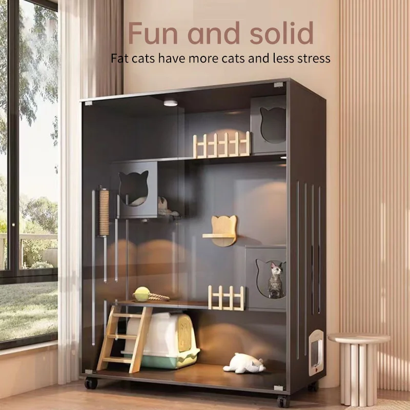 القط فيلا الحديثة الرجعية خشب متين القط قفص ضوء فاخر طبقتين قطعة واحدة المنقولة غرفة المعيشة منزل القط خزانة