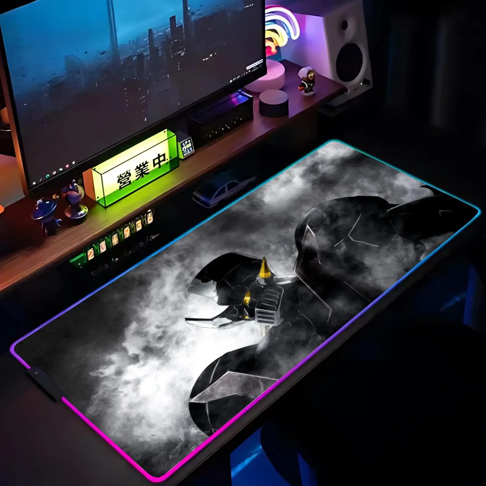 M-Mazinger Z Mouse Pad Anime Gaming Mouse Pad LED Table Pads Backlit Rubber Desktop XXL RGB Desk Mats