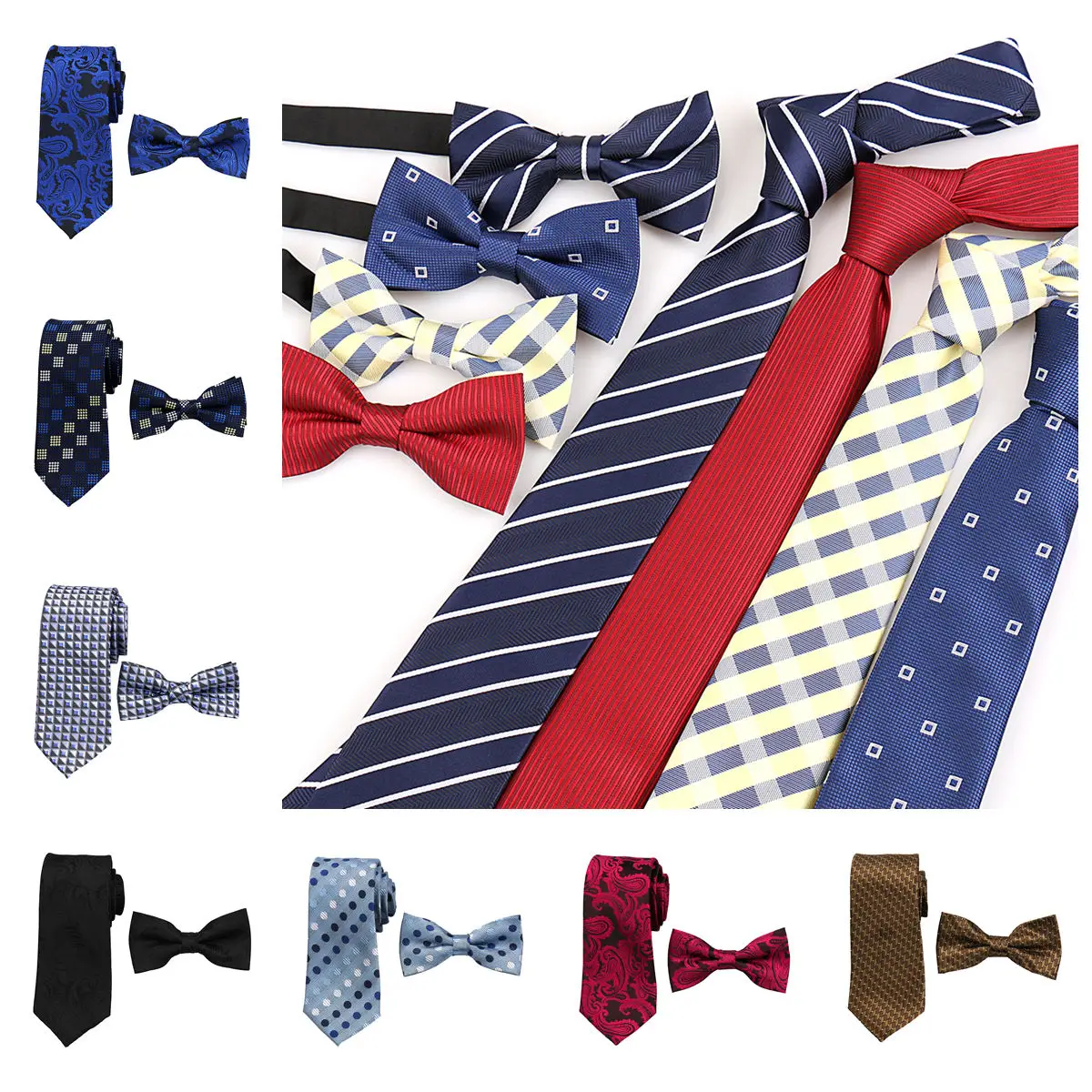 

Elegant Men Tie Sets Brand New Luxury Classic Necktie with Bow Tie Paisley Floral Polka Dot Patterns Wedding Business Accessorie