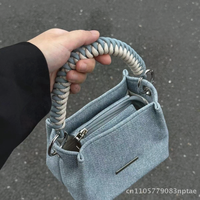 2024 Women's Canvas Crossbody Bag Simple Niche Design High-End Bucket Chain Portable Small Bag for Casual Outfits Blue Apricot