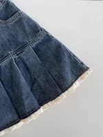 Women Blue A-line Denim Skirt Vintage Aesthetic Y2k Patchwork Lace Jean Skirt Harajuku Korean Cowboy Skirts 2000s Clothes Summer - Image 3