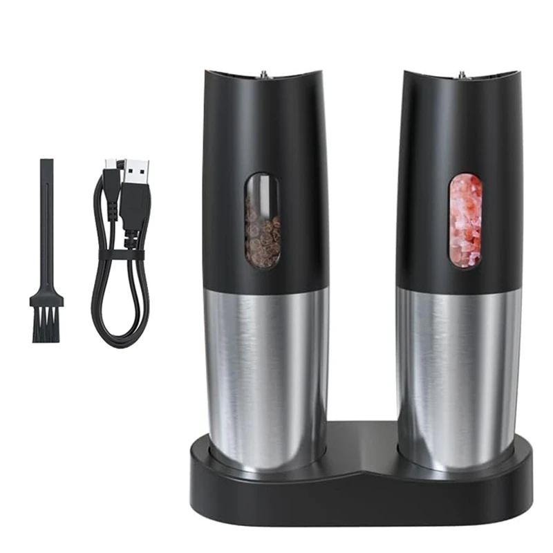 

Electric Salt And Pepper Grinder Set Stainless Steel+ABS Automatic Pepper Mill Grinder Adjustable Coarseness LED Light