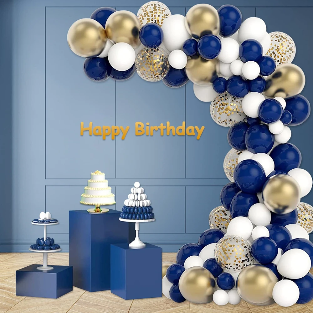 110Pcs Royal Blue Gold White Confetti Latex Balloon Garland Arch Kit for Birthday Baby Shower Party Decoration