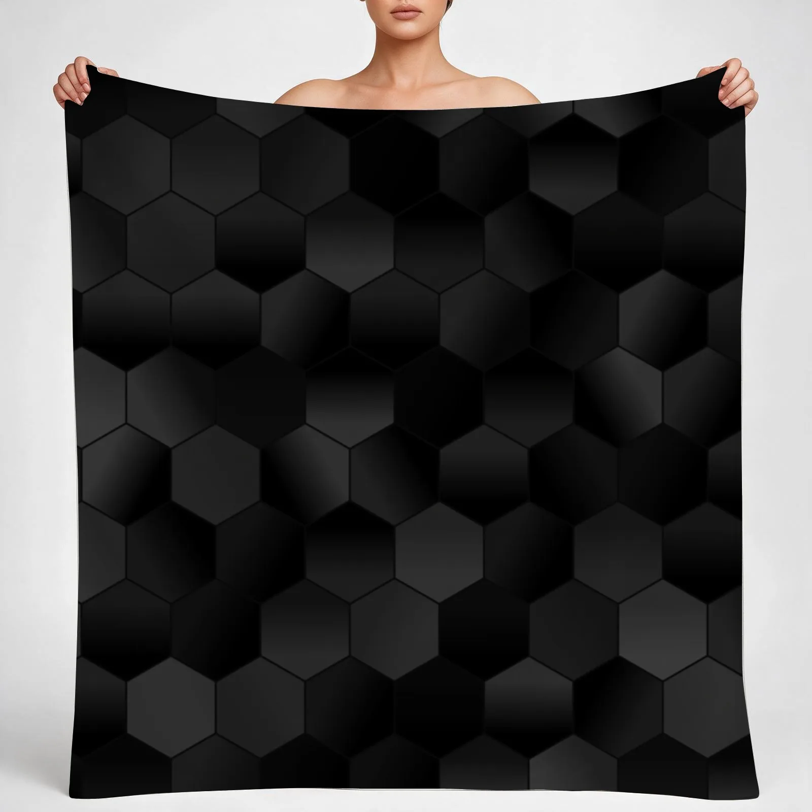 Charcoal Black Hexagons Throw Blanket couch cozy soft plush fuzzy picnic outdoor blanket