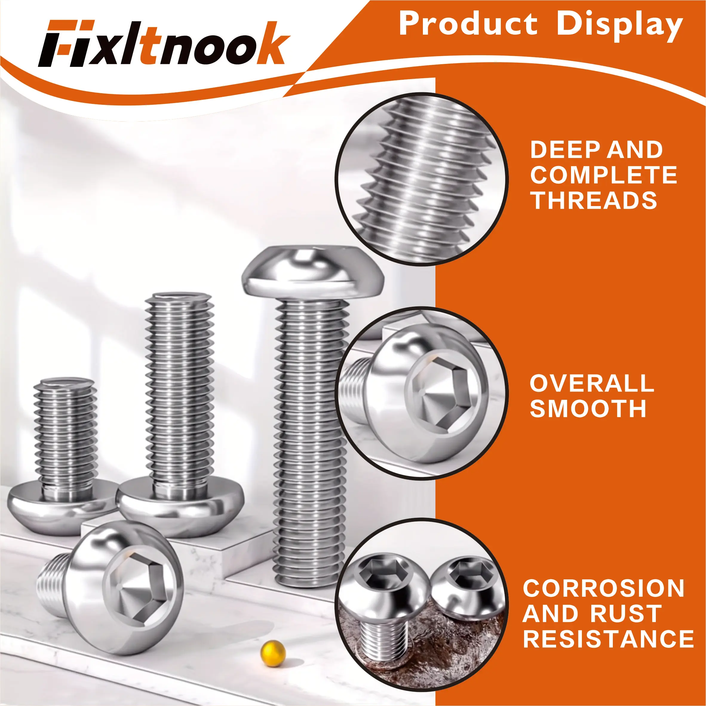 

50 pieces, M6 stainless steel screws - various sizes from 30mm to 50mm, round head hexagonal socket, full thread