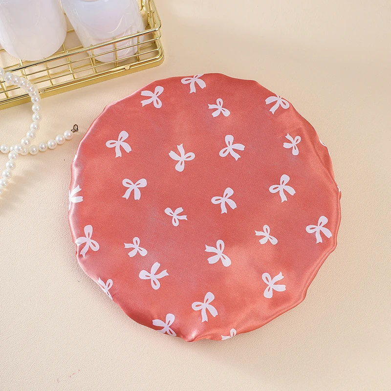 1pc Double Layer Shower Caps, Printed Bonnet, Waterproof Bath Caps Reusable Shower Caps Hair Hat for Women Ladies Spa Salon