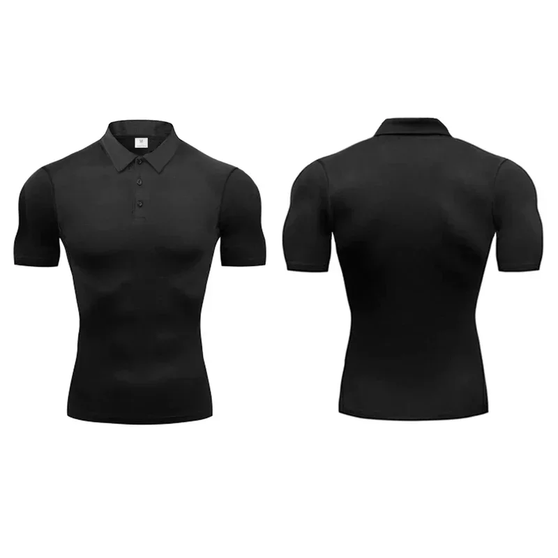 Mens Training Exercise Polo Summer Short Sleeve Self-cultivation Compression Shirts Quick Dry Running Fitness Sports Polo Shirts