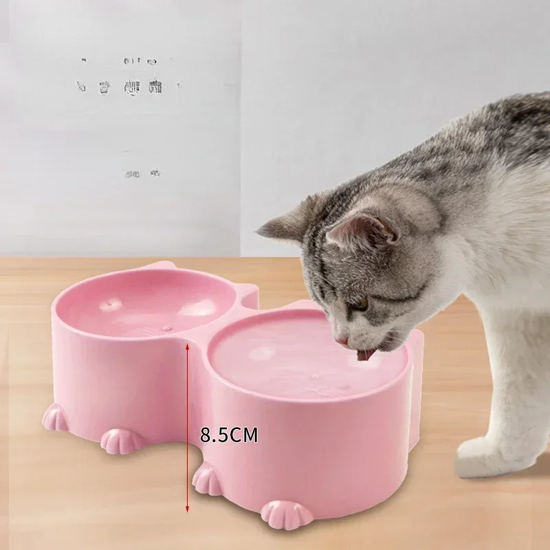 Pet Water And Food Bowl Set Cat Design Tall Cat Feeding Bowls Elevated Puppy Bowls Tilted Raised Protective Bowl Pet Supplies