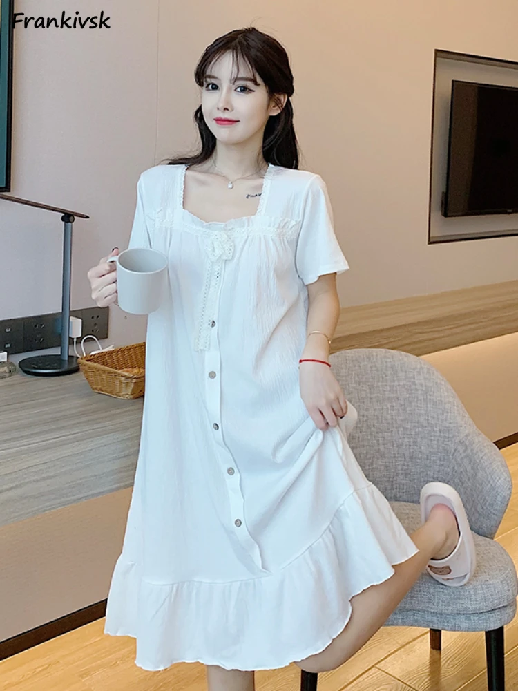 Nightgowns Women Sweet Simple Casual Cozy Popular Korean Style Half Sleeve Summer Fairycore Fashion Schoolgirls Homewear Hipster