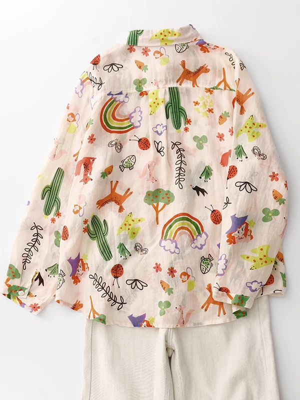 Retro Japanische Cartoon Print frauen irt Sommer Faion Lose Dünne Sonnenschutz Strickjacke Top Kragen Lange Sve