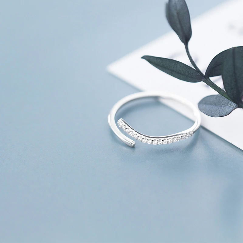 Women's 925 Sterling Silver Adjustable Stackable Zircon Ring