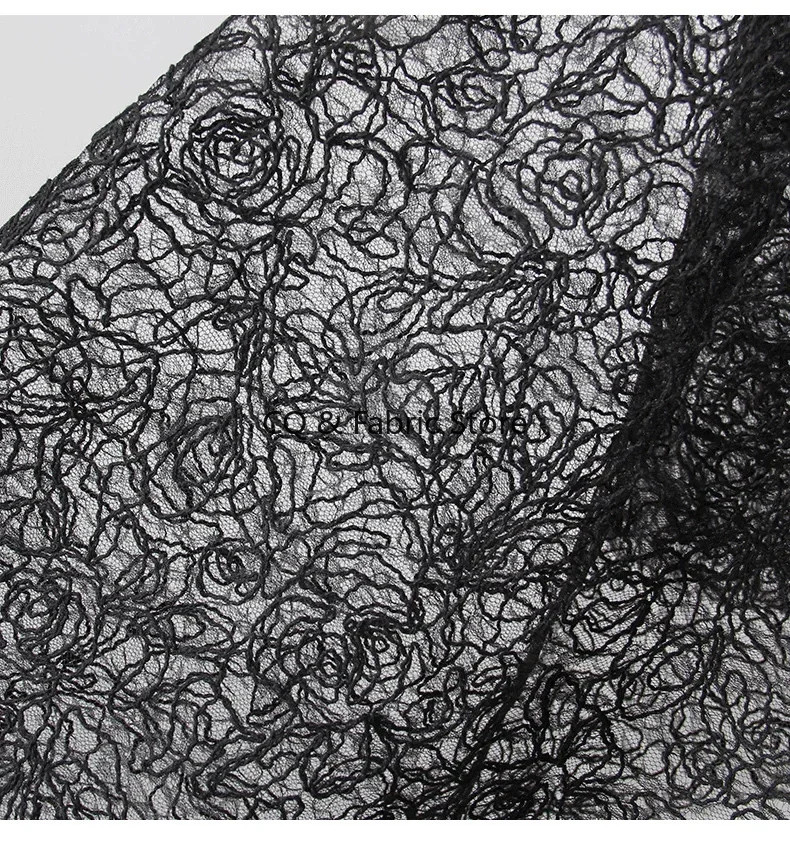 

Exquisite Black Rose Flower Lace Embroidery Mesh Fabric for Wedding Dress and Headwear Designer Gowns