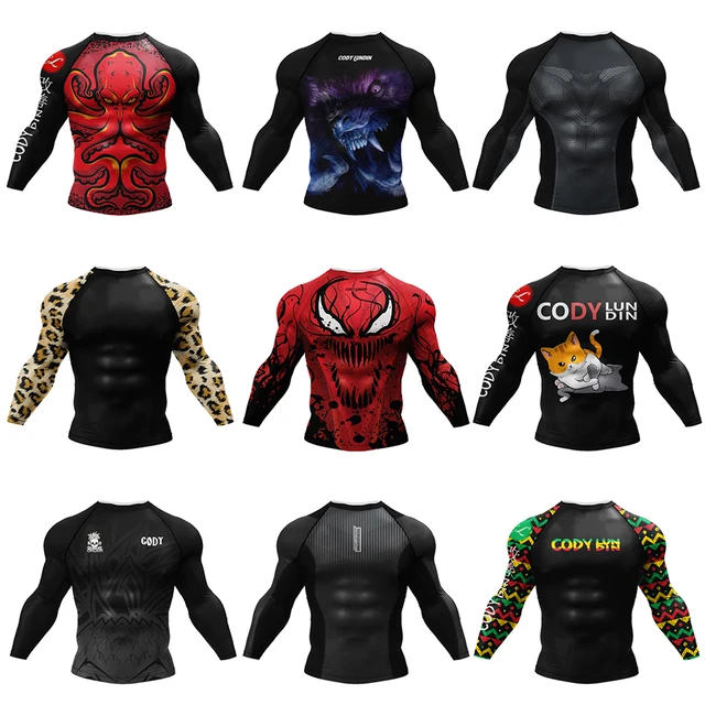 Nowa kompresyjna koszulka MMA Rashguard męska trening bokserski z długim rękawem sublimacyjne koszulki sportowe Bjj wysypka straż Jiu Jitsu t-shirty