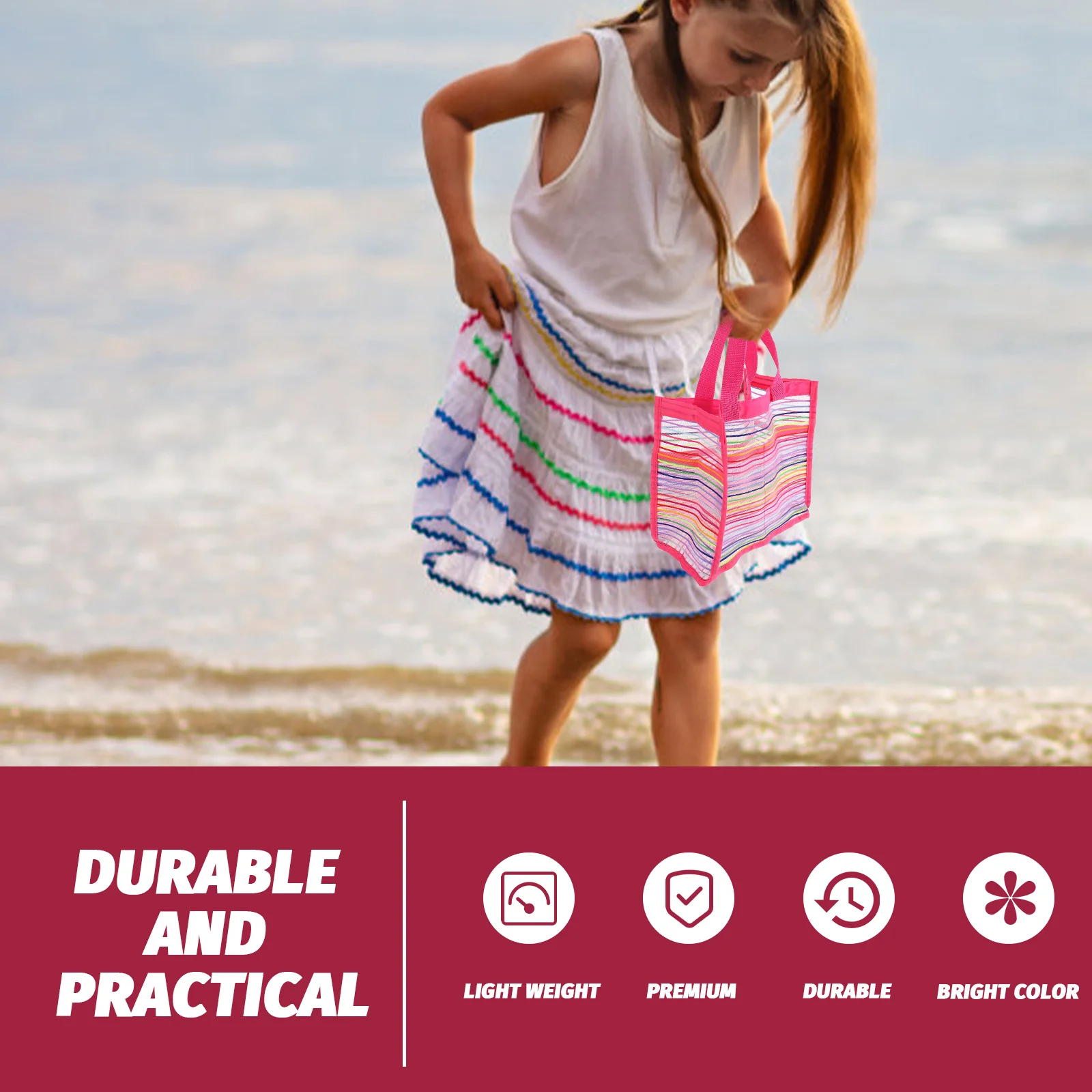 Beach Bag Mesh Storage Pouch Portable Shower Oxford Cloth Toy Kids Collecting Shells Beach Toys Outdoor Sports