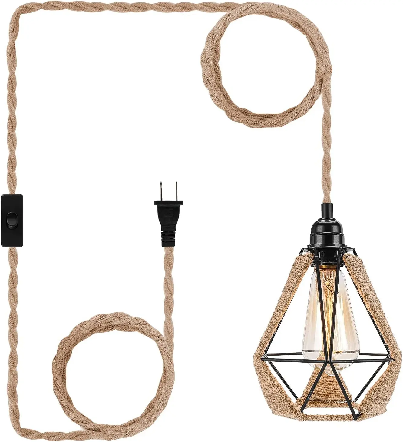 2M 3M Vintage Style Hemp Rope Pendant Light Cord Kits Eu Plug Switch E27 Lamp Holder for Simple Hanging Lamp Decor