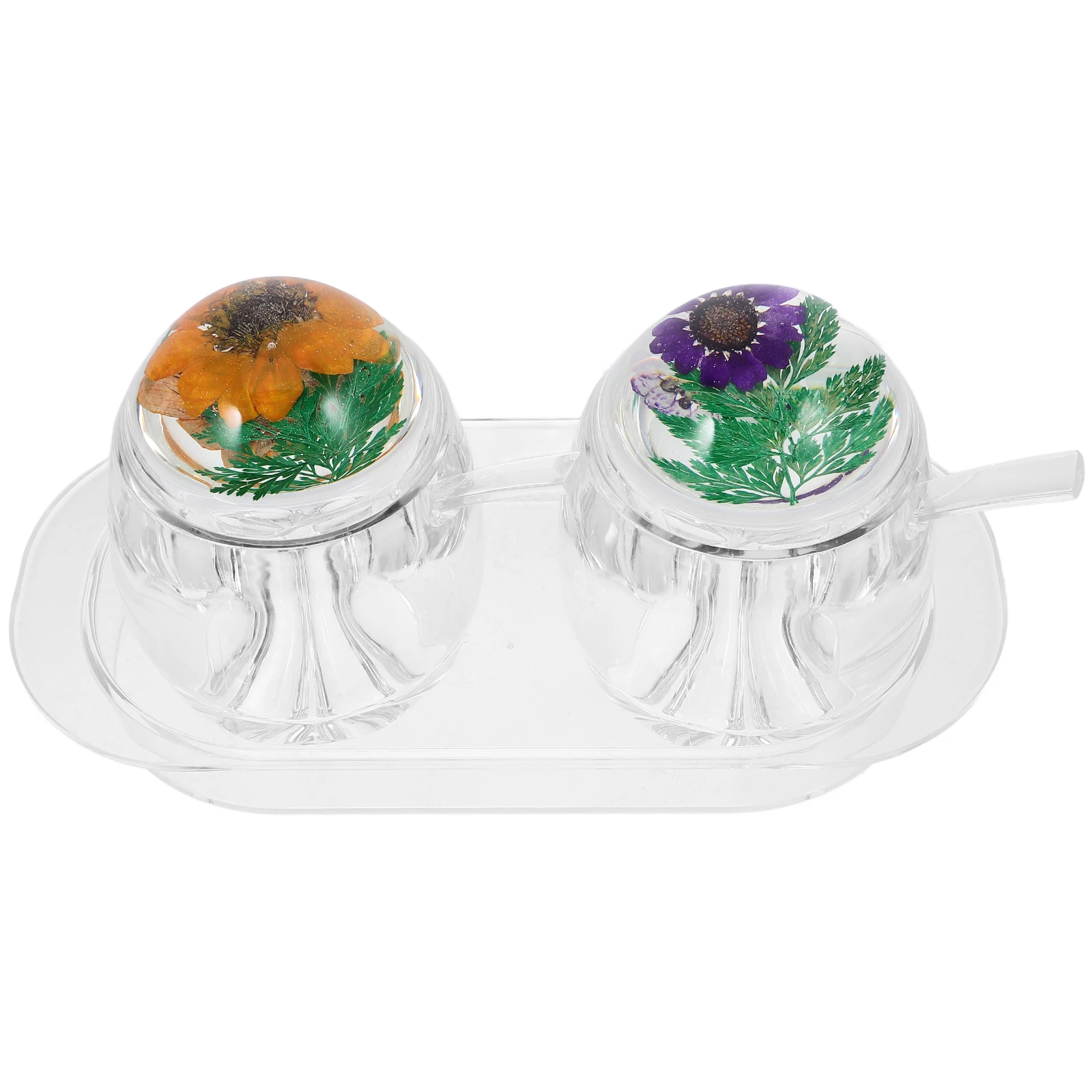 

1 set Acrylic Flower Spice Accessory Spice Boxes Lids Spoons Condiment Containers for Seasoning ganization