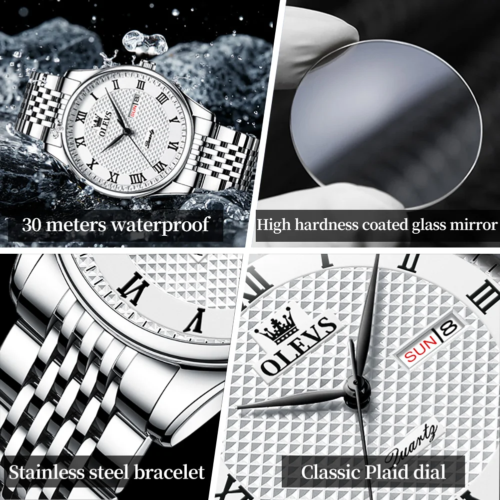 OLEVS 5562 Mens Watch Brand Quartz Watch Stainless steel Waterproof Luminous Dual calendar Men's Wristwatch Top Brand Reloj
