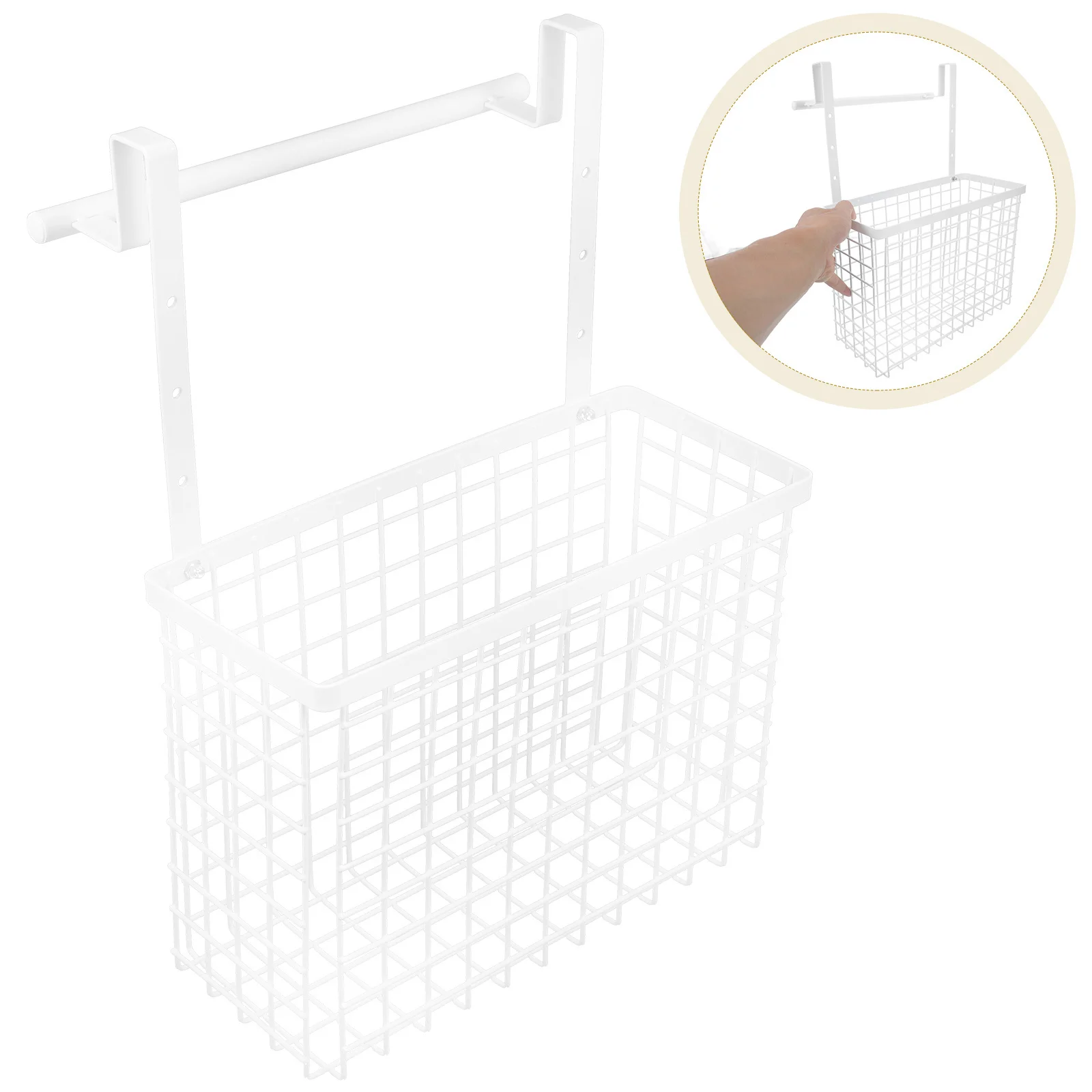 

Wall Mounted Over Cabinet Basket Stainless Steel Towel Rod Kitchen Pantry Bathroom Storage Organizer White Wire Baskets
