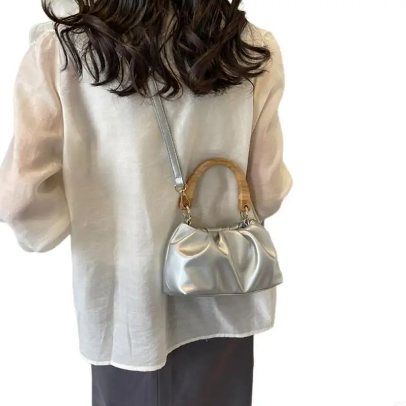 

X7XC Women Casual Handbag PU Leather Bag Ruched Shoulder Bag Crossbody Bag
