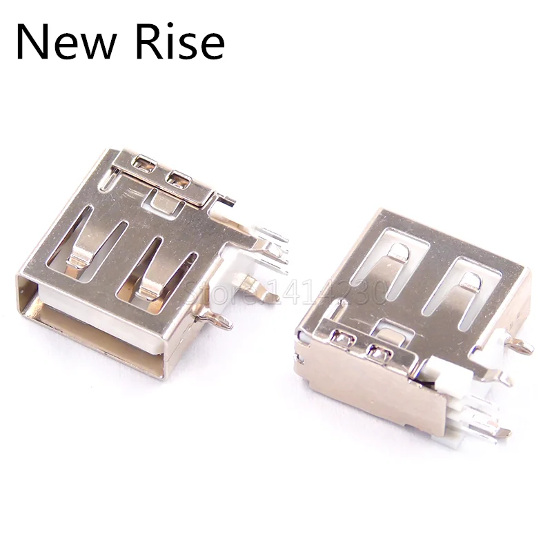 10PCS USB Type A Female Solder Jacks Connector Side Needle 4Pin 90 Degree Flat Mouth USB Data Interface Length 14mm