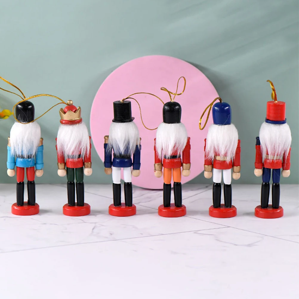 

1Set Small Nutcracker Figures Bright Festive Ornaments with Lanyard Hanging Decor for Christmas Tree Stable Walnut Soldier