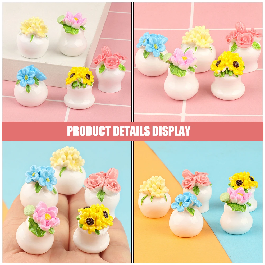 

15pcs Simulated Potted Bouquet Realistic Resin Miniature Plants Artificial Flower Decor Dollhouse nament Mini Bonsai