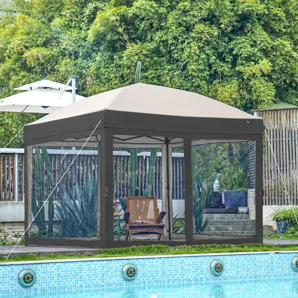 

10x10 Pop up Canopy Tent with Netting, Auto-Close Magnetic Doors, One Person Instant Setup Screen House Room Tent, Customized