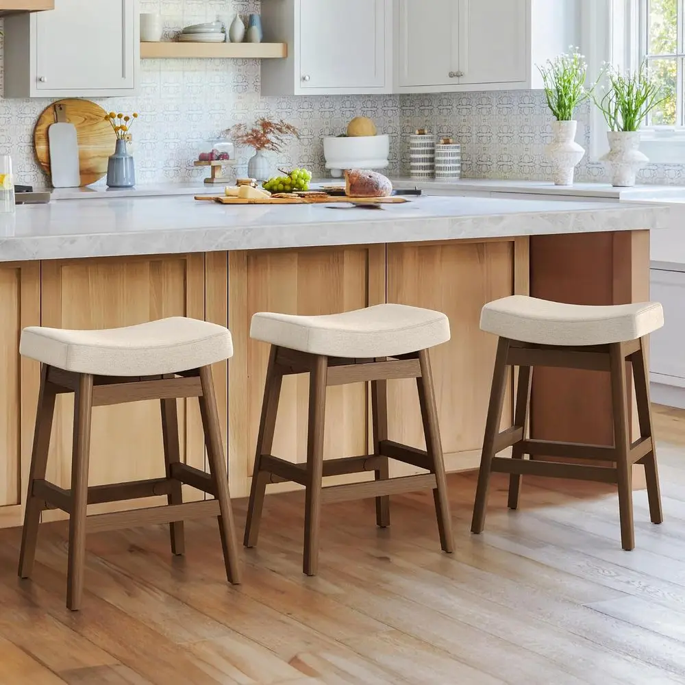 Bar Stools Set o 3, Barstools with Sturdy Wood Legs, Seat Counter Height Bar Stools or Kitchen Counter, Bar, Dining, 24 Inch arm