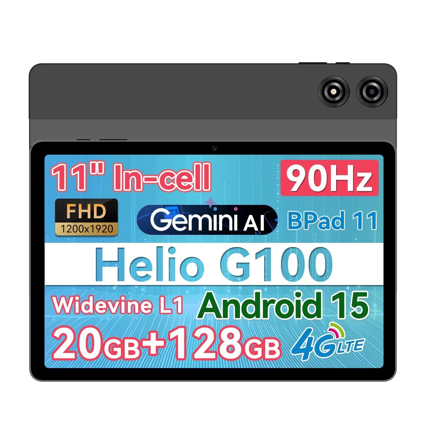 Tablet BNCF de 11 Pulgadas con Android 15, MTK G100 de 8 Núcleos, Pantalla IPS 2K, 4/8GB de RAM, 128GB de ROM, Batería de 7000mAh, 4G LTE, Tipo-C, Widevine L1