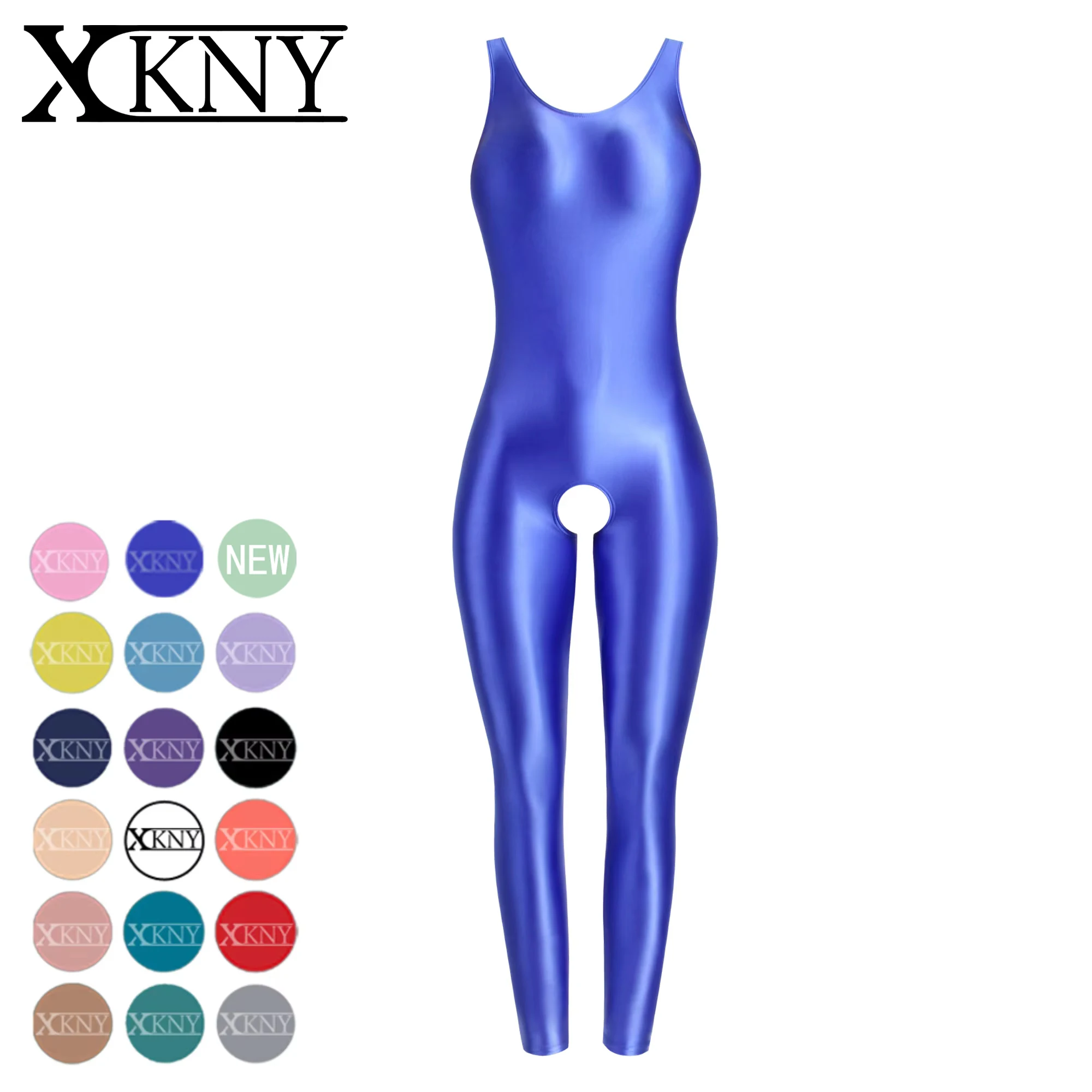 

XCKNY satin glossy tights One Piece Skin Bodysuit sports yoga Jumpsuits high Stretch bodysuit Spandex Open crotch Zentai Suit