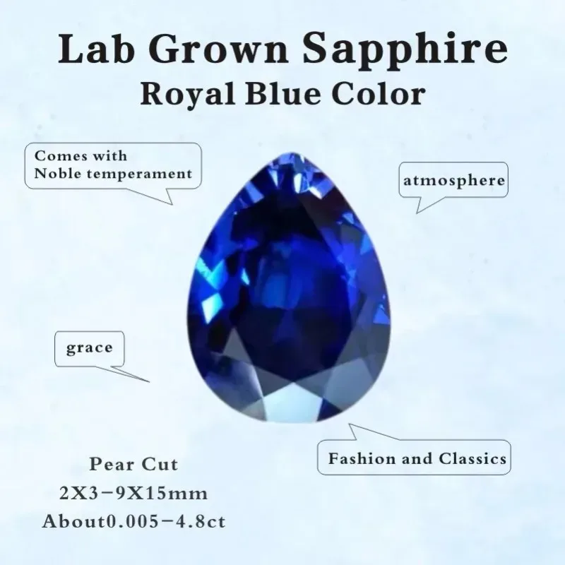 

Lab Grown Sapphire Pear Cut Royal Blue Color Gems For diy Jewelry Setting&Custom Design Selectable AGL Certificate