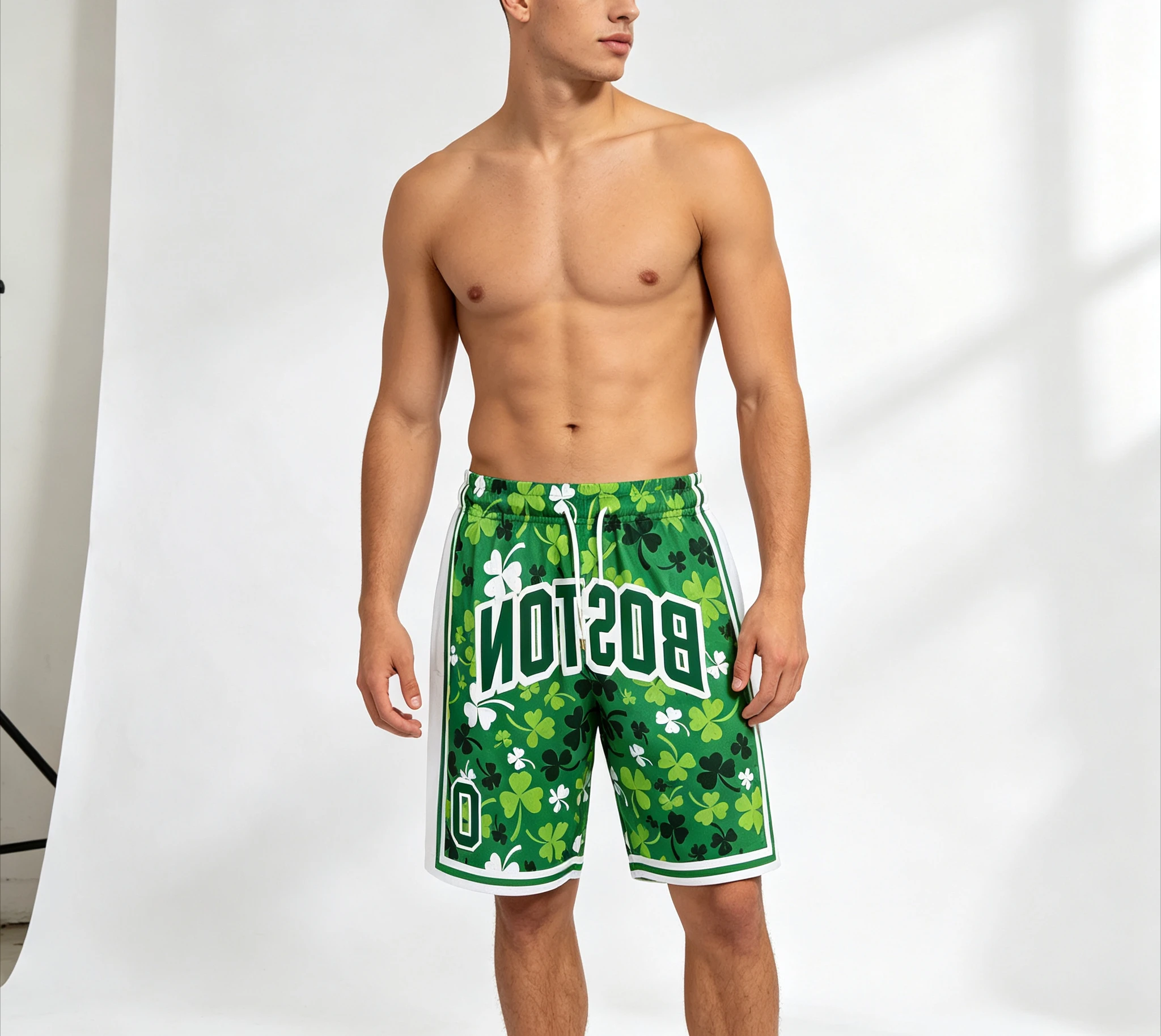 Summer Fashion Retro Letter Pattern Print Green Basketball Shorts Quick Drying Breathable Shorts Trend Thin Vacation Shorts Moto