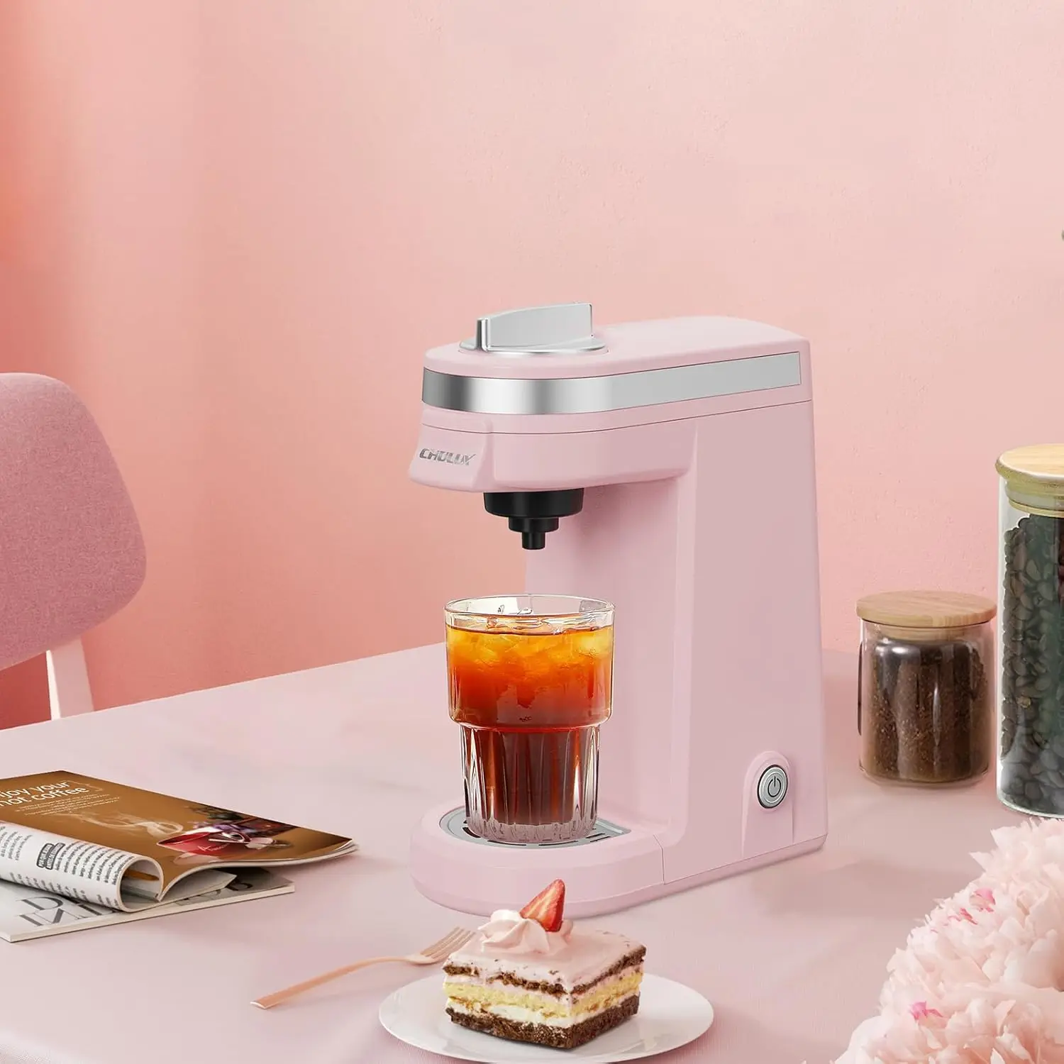 ماكينة صنع القهوة الصغيرة لكبسولة K، ماكينة صنع القهوة الفردية لكوب واحد أمريكانو، ماكينة صنع القهوة خفيفة الوزن، وردة مغبرة