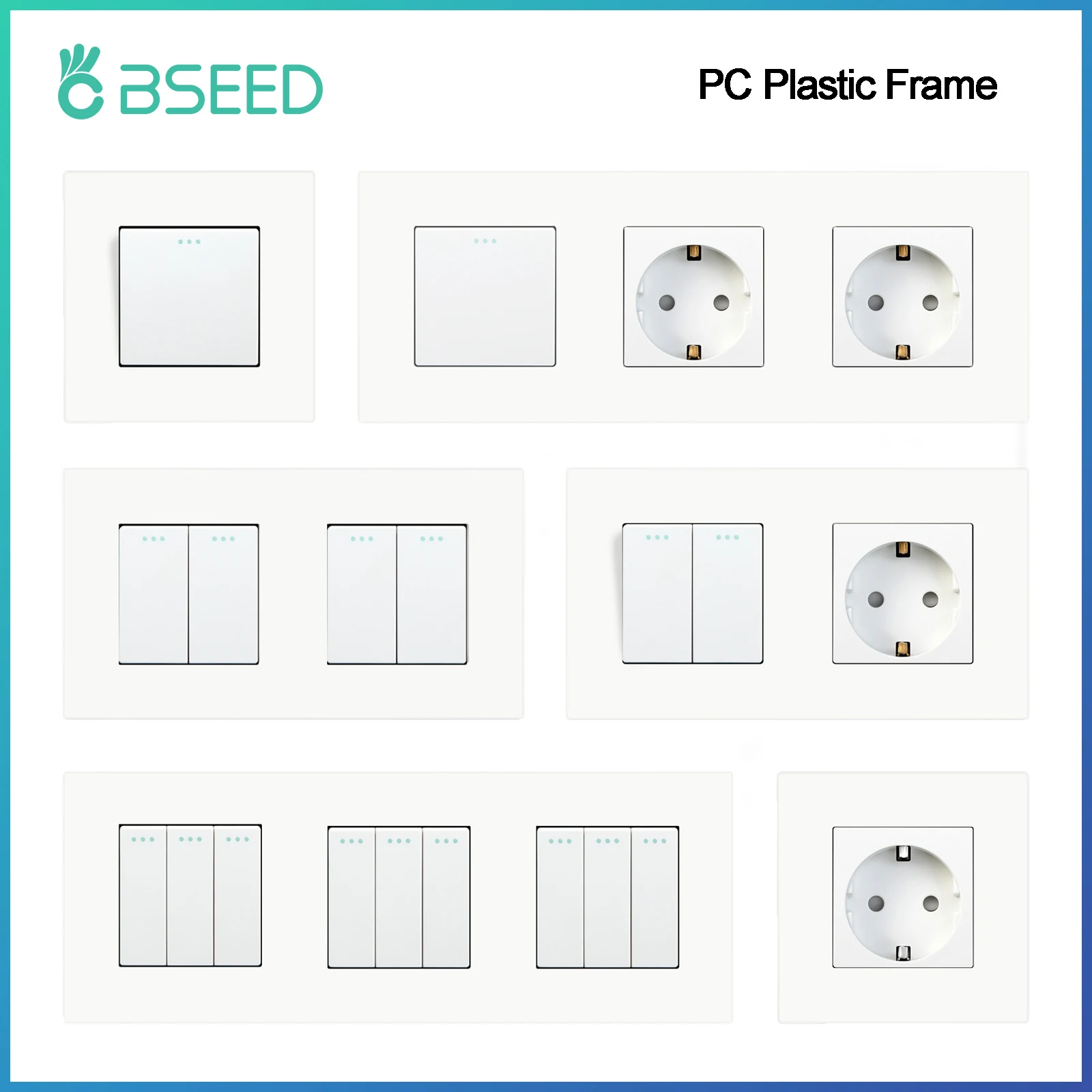 

BSEED Mechanical Button Switch 1/2/3Gang 1Way Plus Wall Socket Power Outlets Plastic Panel Wall Light Switch On Off