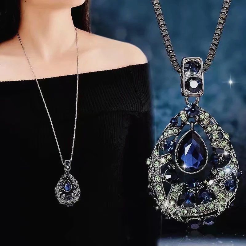 2026 Fashion Women Hollow Printing Triangle Pendant Necklace Long Metal Sweater Chain Alloy Accessories Jewelry For Women Gift
