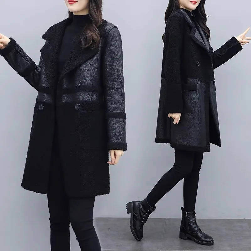 Warmth Coats Winter Mid-length Fur One Plus Down Thickened Suit Collar Two-Sided Wear Loose Plus Fat Plus Leather Jacket Women