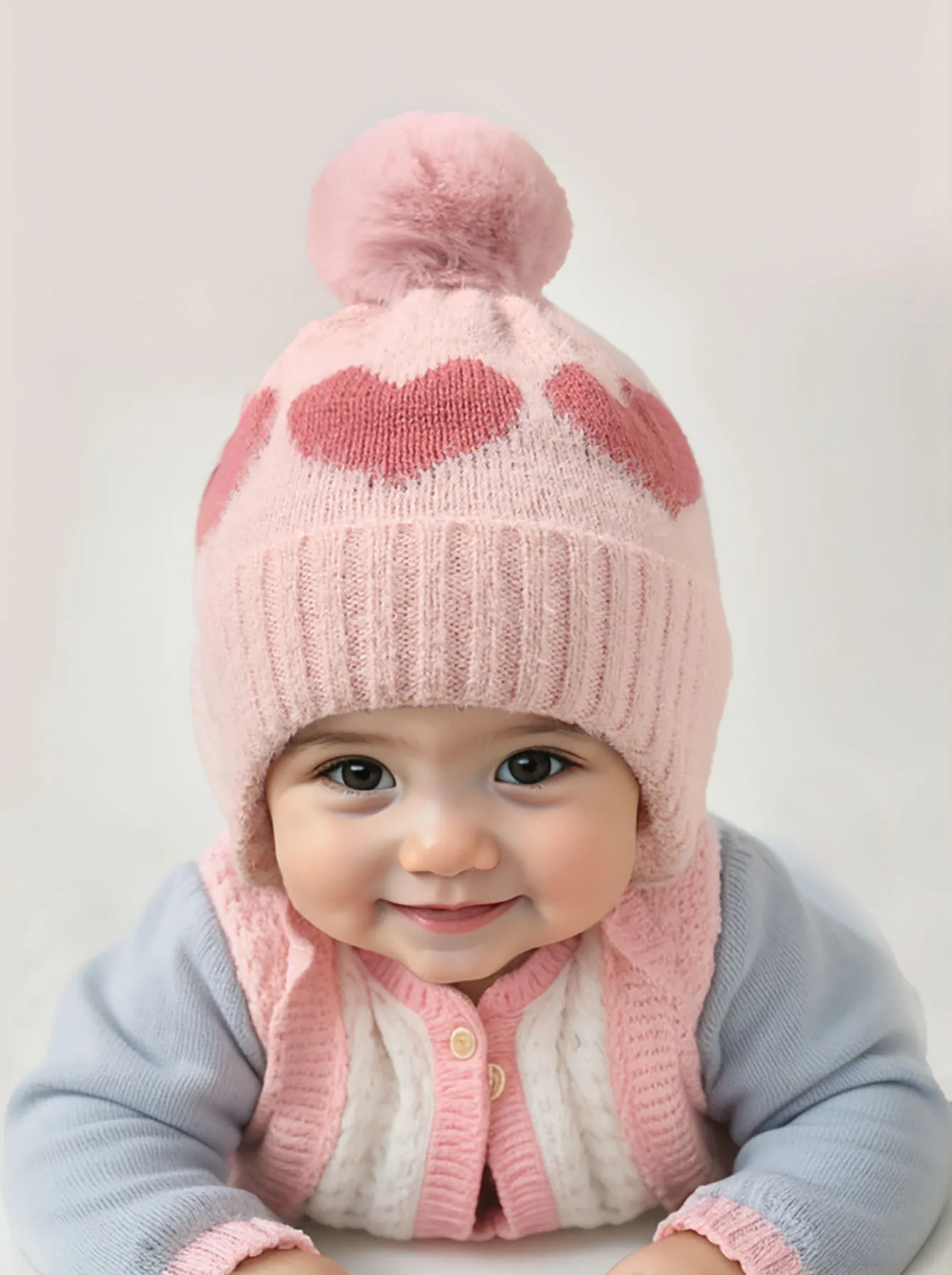 

Baby Boy Girls newborn toddler Pom-Pom Beanie, Cozy Knit Winter Warm Heart Cute babies beanies bonnet Hat For Kids, Outdoor Acce