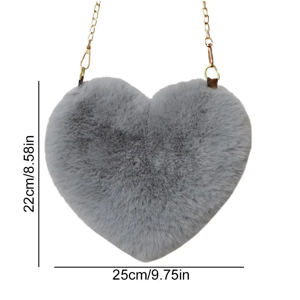 Fashion Women's Heart Shaped Handbags Cute Faux Fur Crossbody Bags Lady Soft Plush Chain Shoulder Bag Shopper Totes