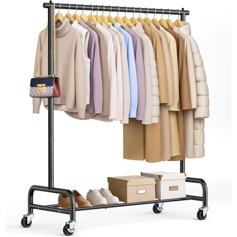 

LAMB Heavy Duty Garment Rack - 43" Wide Rolling Metal Clothing Rack with Wheels for Coats, Dresses & Shirts